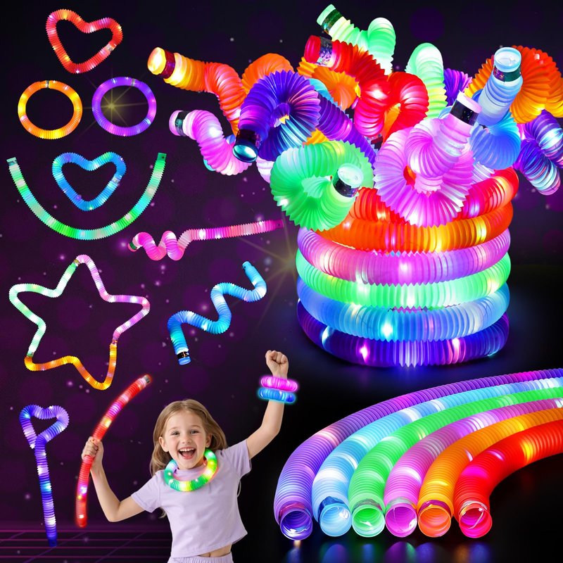 LovesTown 12PCS Glow Sticks for Kids, Glow in the Dark Party Favors Supplies, Light Up Fidget Pop Tubes for Birthday Party Favors Gifts Dance Camp, Goodie Bags Stuffers