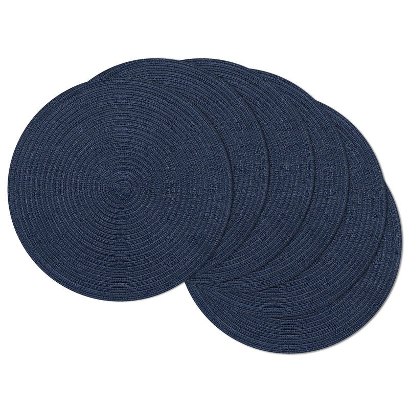 SHACOS Round Placemats Set of 6 Washable 15 inch Circle Polyester Woven Braided Place Mats for Dining Table Indoor Outdoor Table Mats Home Party Wedding Decor (Navy, 6)