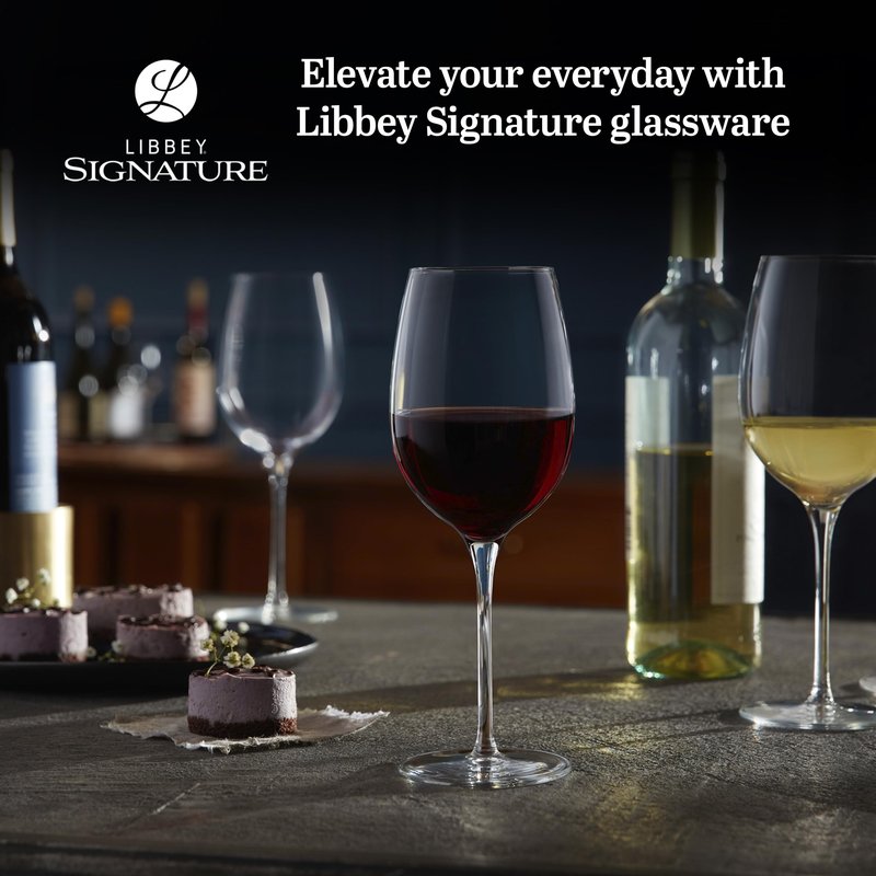 Libbey Signature Kentfield All Purpose Wine Glasses Set of 4, Red and White Long Stem Wine Glasses, Curvature Wine Glass Gift Set for All Occasions