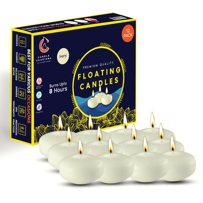 Candle Charisma Ivory Floating Candles 3 Inch (Set of 12) – 8-Hour Dripless, Smokeless Burn with Natural Flickering Flame – Perfect for Weddings, Centerpieces, Pool Nights & Special Events