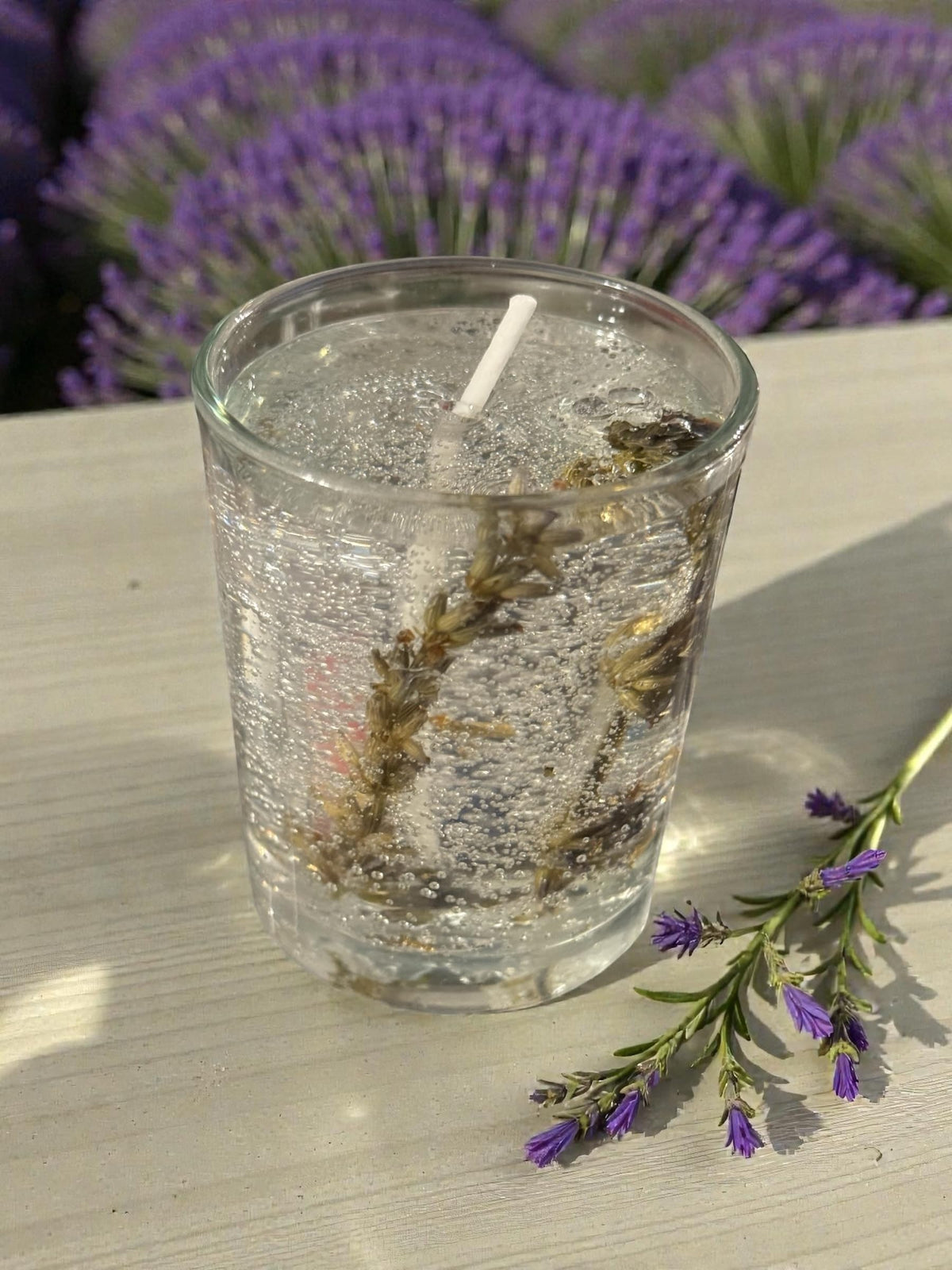 Romantic Times Scented Candle with Lavender, Clear Glass Container with Natural Botanicals, Cylindrical Shape, 2.75 x 2 Inches