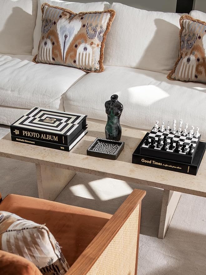 Printworks Art of Chess – Black &amp White Wooden Chess Set with Acrylic Board – Stylish Coffee Table Game for Adults – Multilingual Instructions Included