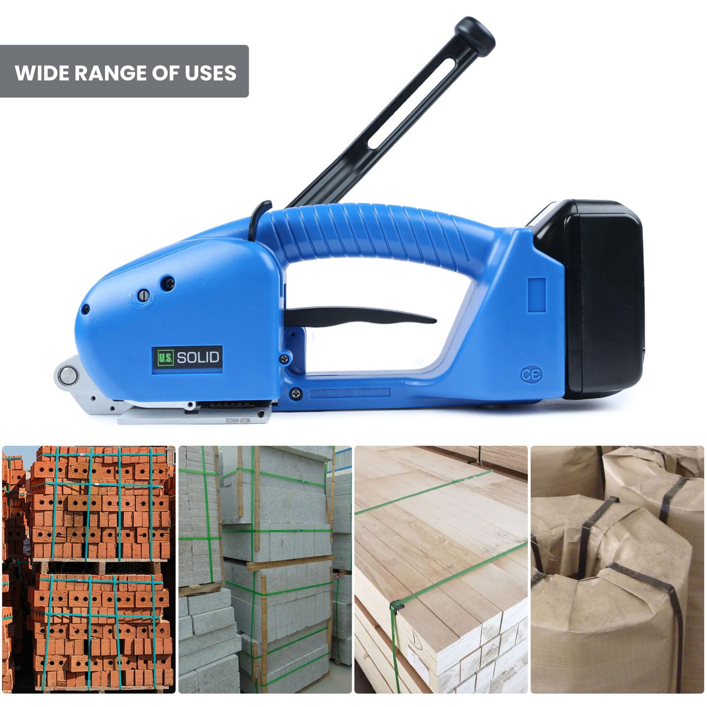 U.S. Solid Electric Strapping Machine, Handheld Semi-Automatic Banding Tool for 1/2"-5/8" PP&PET Straps, Adjustable Tension, 2x 3000mAh Rechargeable Batteries, Cordless Pallet Baler for Medium Package