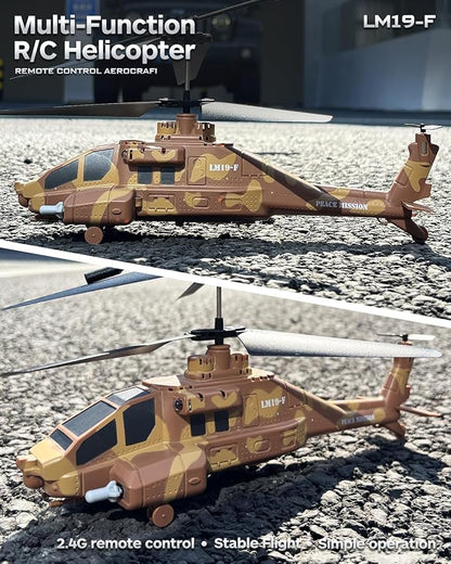 RC Helicopter with Missiles 2.4GHz Remote Control Army Helicopter for Beginners &amp Adults Military Helicopter LED Lights Altitude Hold One-Key Take Off Gift for Military Fans (Brown)