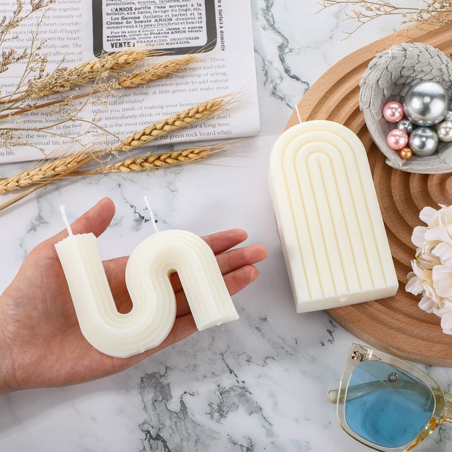 Roowest 2 Pieces Aesthetic Candles Twist Shaped Candle Trendy Taper Candles Minimalist Geometric Soy Wax Scented Art Decoration for Birthday Wedding Decor