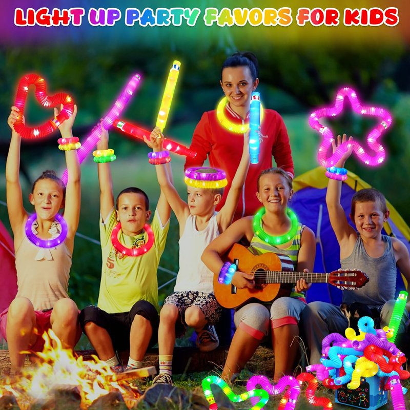 24 Pcs Large Glow Sticks for Kids,Christmas Light Up Pop Tubes Party Favors,Valentine Glow In The Dark Bulk Toys Classroom Supplies,Led Necklace Goodie Bag Stocking Stuffers Decor for Camping Dance
