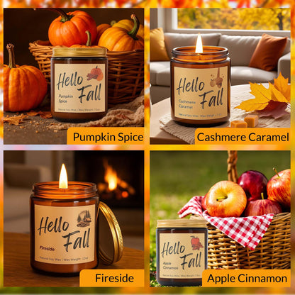 Lihome Fall Candles,Fall Gift for Home Decor, Natural Soy Wax Scented Candles Set- Spicy Pumpkin/Apple Cider/Autumn Harvest/Autumn Leaves(4pcs)