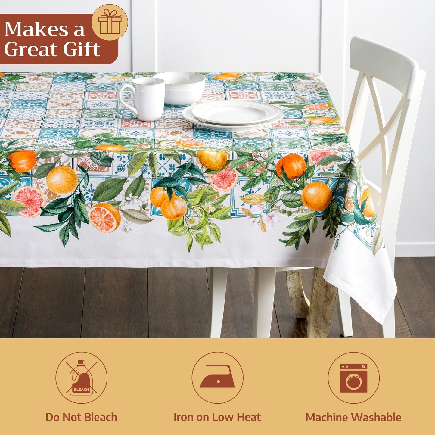 Maison d' Hermine Table Cloth Rectangle Table 100% Cotton 70 x 120 Inches Tablecloth Reusable Decorative for Dining Kitchen Room Farmhouse Party Home Hotel Restaurant Spring Summer - Agrume