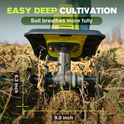 Saker 22V Cordless Electric Garden Tiller Cultivator, Lightweight Rototiller for Gardening, 9-Inch Tilling Width, 6.3-Inch Depth for Soil Preparation, Weeding, and Gardening 2 Batteries SK-TC18B