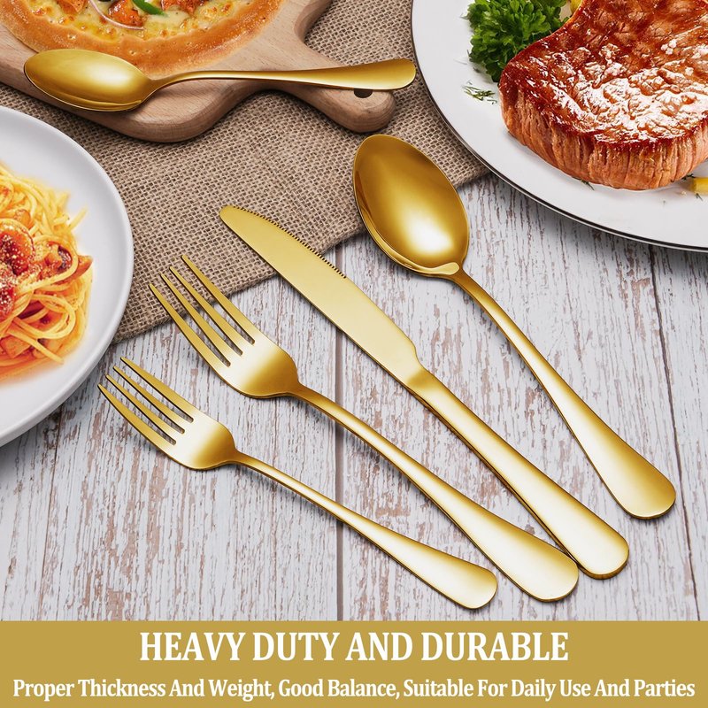 MUTNITT 60 Pcs Gold Silverware Set Service for 12, Premium Stainless Steel Flatware Set, Cutlery Utensil Set, Durable Home Kitchen Eating Tableware Set, Include Fork Knife Spoon Set, Dishwasher Safe