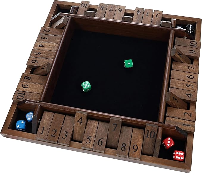 WE Games 14 inch 1-4 Player Shut The Box Wooden Board Game Walnut Stain