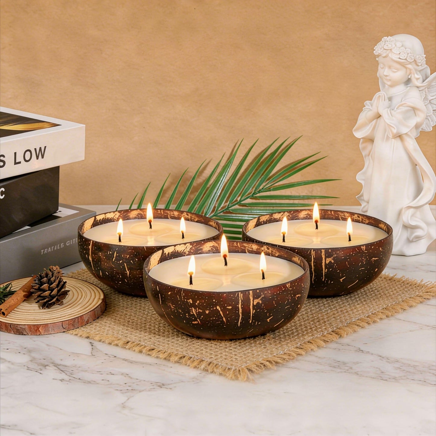 Viyffo 18oz Large Non Toxic Soy Candle - Eucalyptus & Mint, 3 Wick Scented Candle for Women & Men, Natural Coconut Shell Jar Perfect for Freshness, Relaxation, Home Decor & Unique Nature Gift