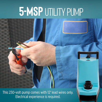 Little Giant 5-MSP 230-Volt, 1/6 HP, 1500 GPH Manual Aluminum Utility Pump, 12-Ft. Cord (plug-less), Blue, 505714