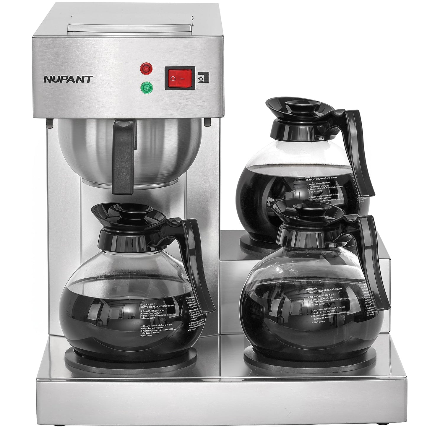 NUPANT 12 Cup Commercial Coffee Maker,Drip Coffee Maker Machine with 3 Warmers Plate and 3 Glass Decanters, Stainless Steel Pour Over Commercial Coffee Brewer for Restaurant, Office, Cafe Use