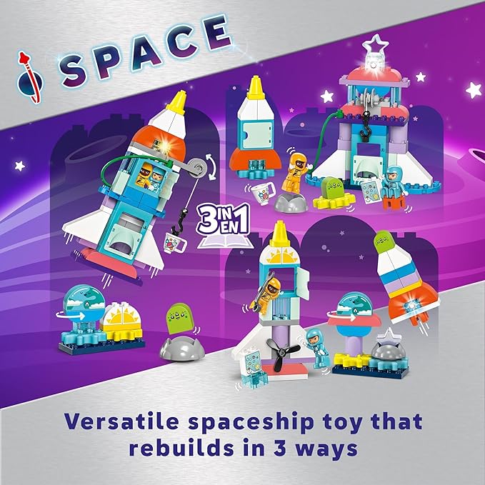 LEGO DUPLO 3 in 1 Space Shuttle Adventure Toddler Building Toys - Space Toys for Boys &amp Girls Ages 3+ Years - Gift for Christmas - Learning &amp Pretend Play Activity - 10422