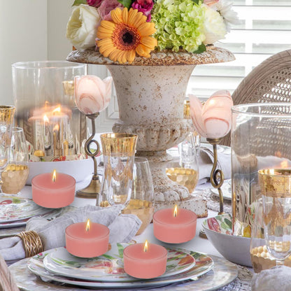Pink Candles Tea Lights Smokeless Rose Scent Tealight Candles Handmade Tealights Set of 24 Long Burning for Wedding Meditation Dinner Home Decor