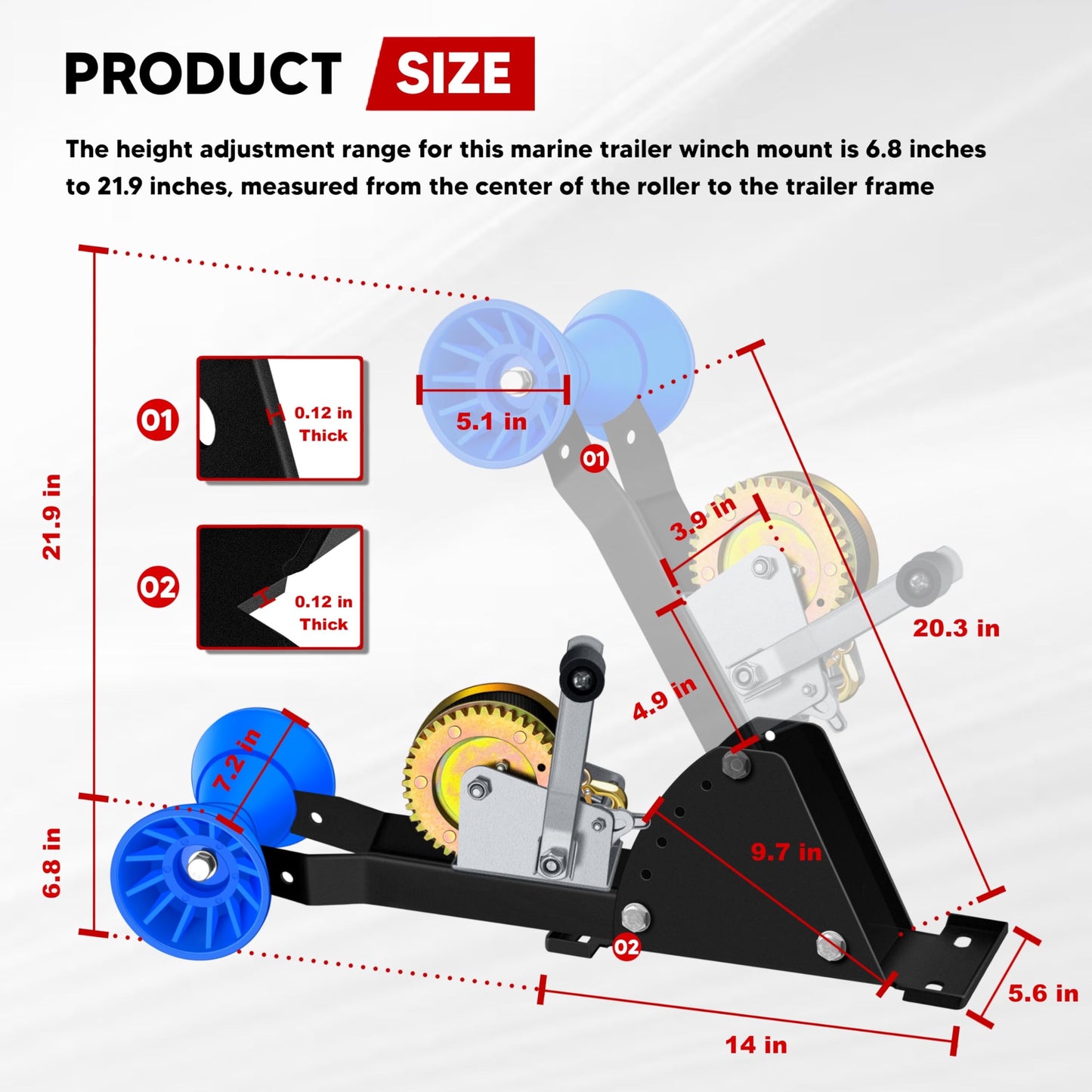 VONLX Adjustable-Angle Boat Trailer Winch Post with 1600LB Towing Winch, Winch Stand with Roller for 3" to 4" W x 4" H Trailer Tongue, Trailer Winch Stand for Speedboats, Fishing Boats & Motorboats