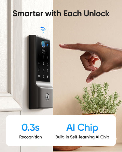eufy Security Smart Lock C220 with Door Lever, Fingerprint Keyless Entry Door Lock, Built-in Wi-Fi, App Remote Control, Front Door Deadbolt, 8 Months Battery, Reliable Power, IP53 Waterproof