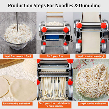 LEONEBEBE Pasta Maker Machine,Electric Noodle Maker&Dumpling Machine for Commercial&Home Use,Stainless Steel Dual-Cutter No Disassembled-3/9mm Width Noodle/Thickness Dough-Auto Noodle Sheeter