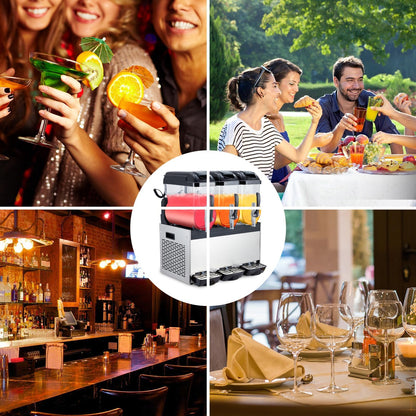 PeacefulHues Commercial Slushy Machine Frozen Drink Machine, Three Tank 12l 860w Stainless Steel, Margarita Wine Slush Smoothies Maker for Restaurant Bar Party