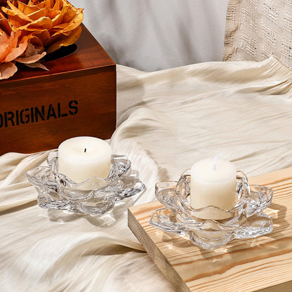 Koythin Glass Candle Holder, Minimalist Taper Candlestick Holders for Pillar Candles, Lotus Tea Candle Stand for Table Centerpieces, Aesthetics Home Decor for Wedding Party Dinner (Set of 1)
