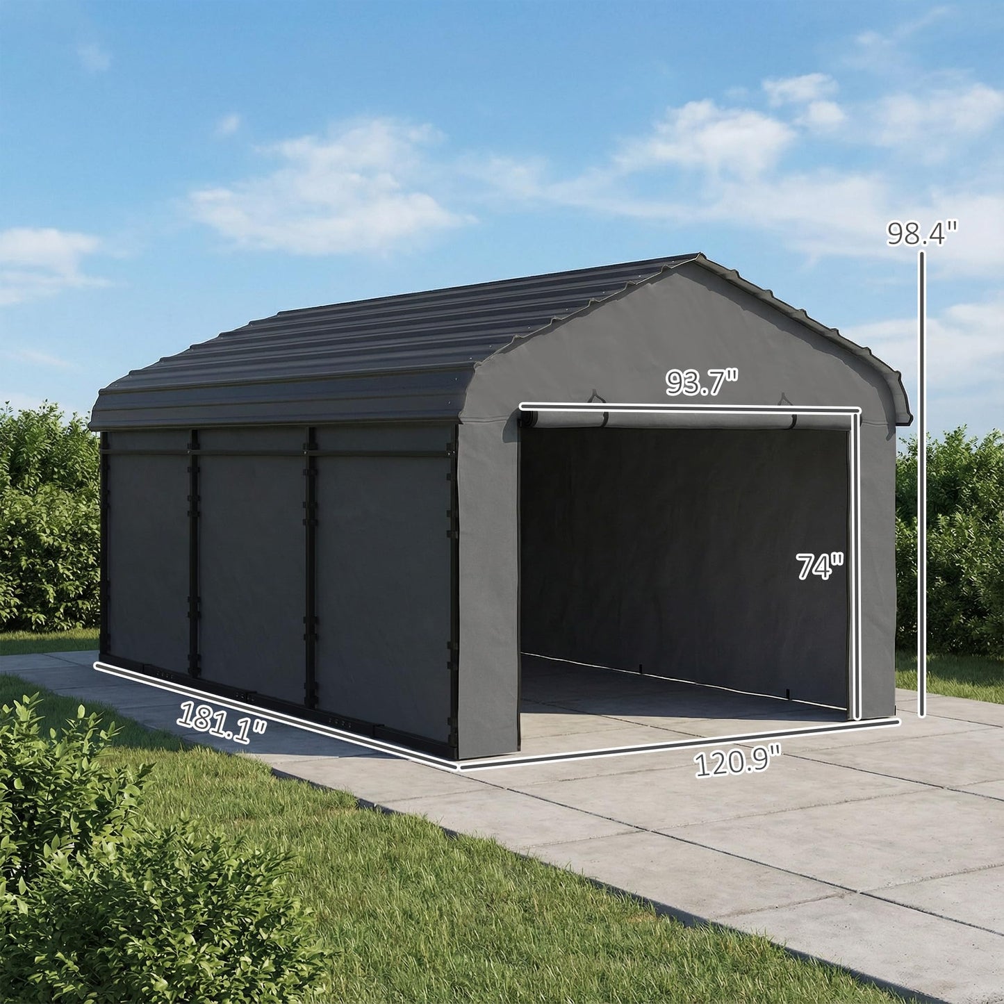 Outsunny 10' x 15' Heavy Duty Metal Carport, Waterproof Garage Car Canopy Shelter with Galvanized Metal Roof and Removable Sidewalls for Cars, Boats, Tractors, Dark Gray