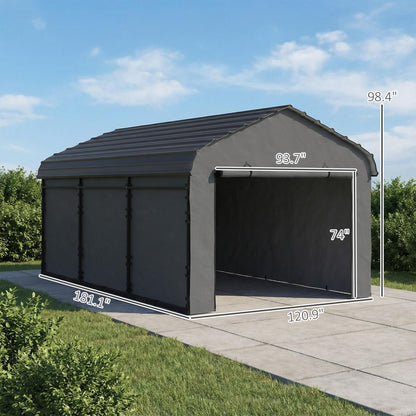 Outsunny 10' x 15' Heavy Duty Metal Carport, Waterproof Garage Car Canopy Shelter with Galvanized Metal Roof and Removable Sidewalls for Cars, Boats, Tractors, Dark Gray