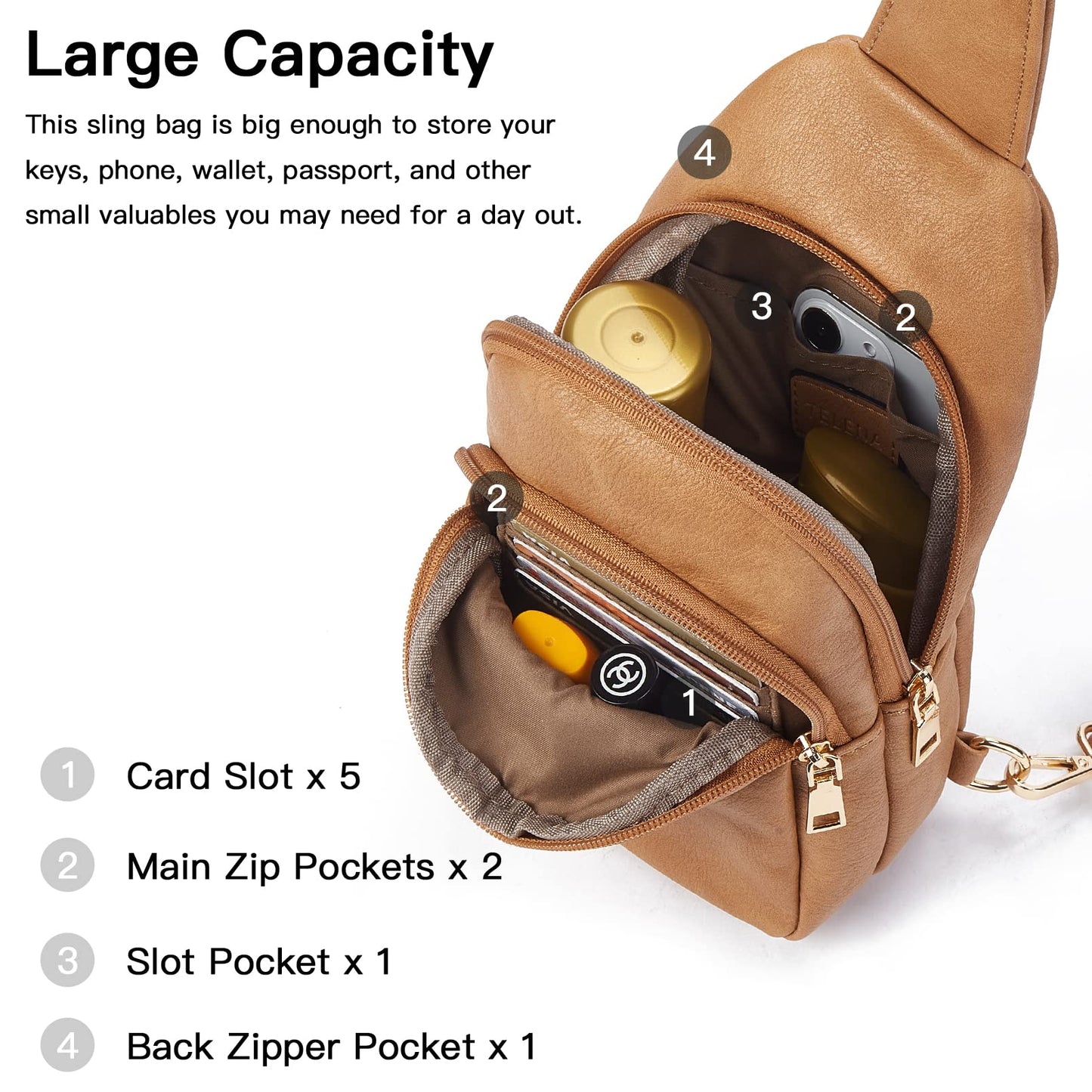 Telena Small Sling Bag for Women Leather Crossbody Fanny Packs Chest Bag for Women