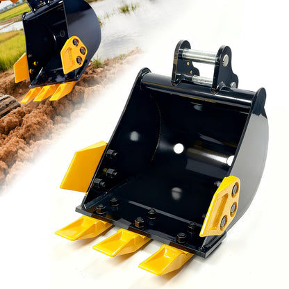 Mini Excavator Bucket 300mm with 0.98in Hole & 3.54in Span, 11.81in Trench Digger with Metal Teeth for 0.8-1.8 Ton Excavators, Digging Bucket with Manganese Steel Attachment (300mm/11.81inch)