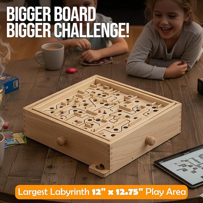 STERLING Wooden Labyrinth Marble Maze Game Large 12.75 x 11.5 Tilt Maze Game Board with 60 Waypoints and Marble Balls Included for Kids and Adults 6 Years and Up