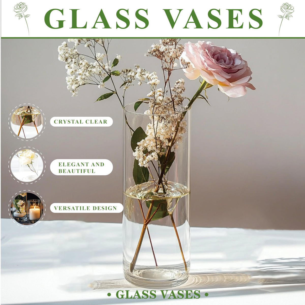 Zomiol Glass Cylinder Vase for Set of 36 for Centerpieces, 4,4,5 inch Tall Clear Cylinder Vase Bulk Floating Candle Holder Flower Vase for Wedding Table Home Décor and Party