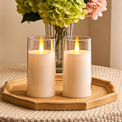 Homemory Realistic Flickering Flameless Candles, Battery Operated Candles, LED Fake Electric Candle with Remote Control and Timer for Home, Christmas Decoration, White, Set of 2 (H 6" 6")