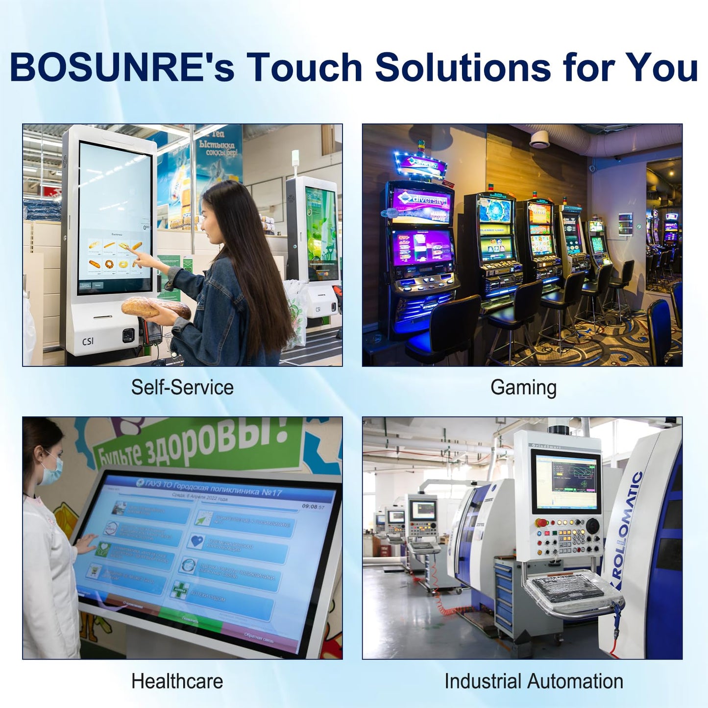 Bosunre 21.5 Inch FHD Capacitive Touch Screen Monitor,10-Point Multi-Touch Industrial Display with HD-MI,VGA,VESA Mounting Open Bracket Installation,Open Frame Touch Monitor