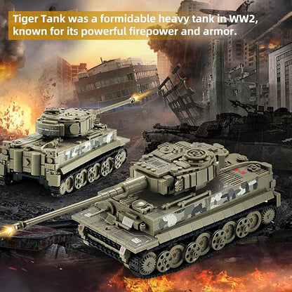 WW2 1:28 Tiger Tank Sets Military Building Toy Compatible with LegoCreate a German Tiger Tank Building Block Great Army Models Kits for BoysKids and Adults Age 6-14 (Taupe)