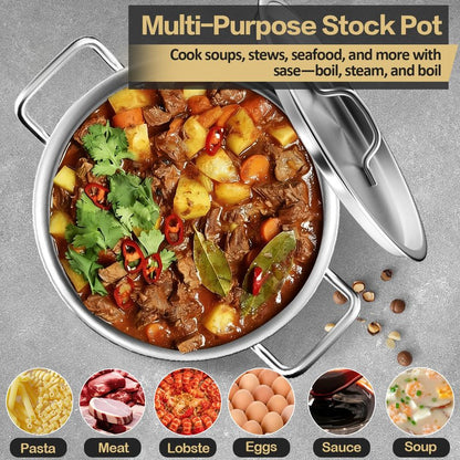 Stainless Steel Stock Pot - 24QT Heavy Duty Induction Cooking Pot with Lid, Nonstick Thick Bottom Big Stockpot, Deep Cookware for Canning, Boiling Beer Brewing, Soup, Seafood Boil Soup Pots