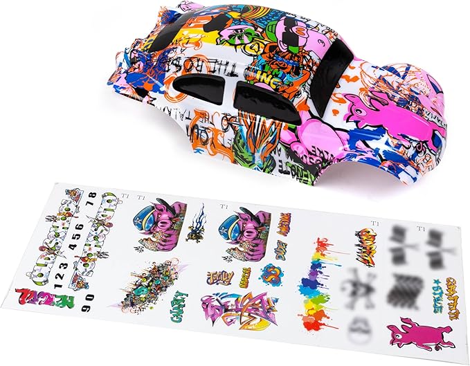 SummitLink Custom Body Compatible for 1/10 1/8 Scale RC Car or Truck (Truck not Included) (Graffiti Pink Pig)