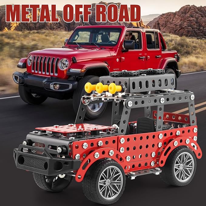 288PCS Metal Model Car Kits Erector Set Building Set for Kids Aged 8 and Up 4x4 and Off-Road Vehicle Model Car Kits Toy Playset Birthday Gift for Boys 8-12 13 14+ Years Old SUV Truck for Adults