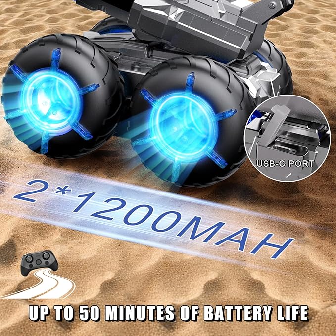 3-in-1 Remote Control Car RC Boat &amp Water Gun Amphibious Remote Control Car 4WD All-Terrain RC Cars Gesture Sensing Rc Stunt Car RC Trucks Toys Birthday Gifts for 8 9 10 11 12 Year Old Boys