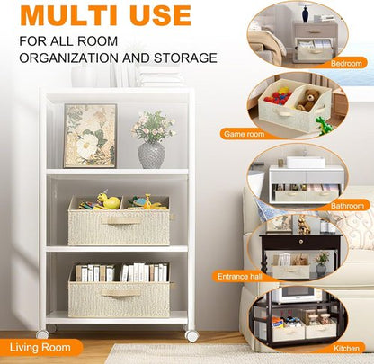 Closet Storage Bins - Large Organizer Baskets with Divider & Handles | 6 Pack Trapezoid Fabric Cubes - Beige
