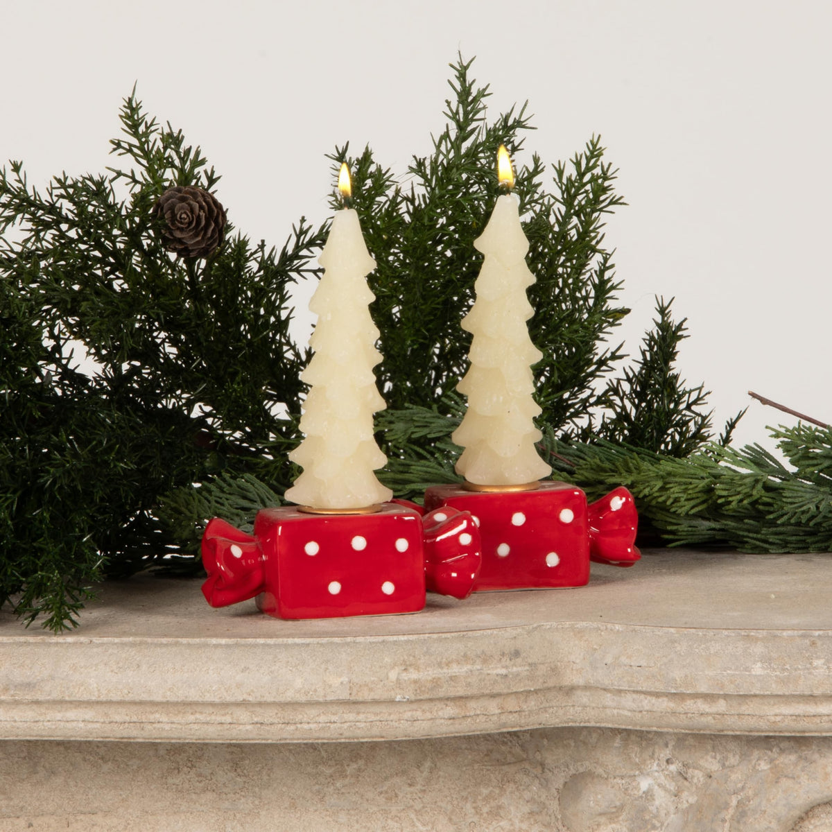 Creative Co-Op Unscented Tree Shaped Taper Candles, Eggnog, Boxed Set of 2 , 5"