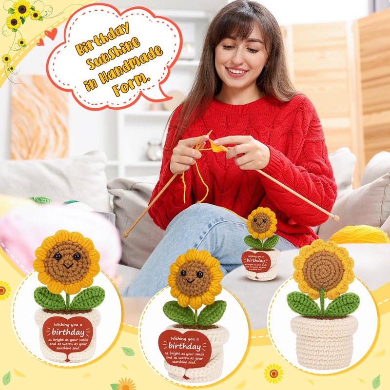 Ovrrcame Crochet Sunflower Plush – Inspirational Funny Happy Birthday Gifts for Women Man, Mom, Sister, Best Friend, Coworker – Unique Gift Ideas for Her, Him, Birthday Decorations/Mothers Day