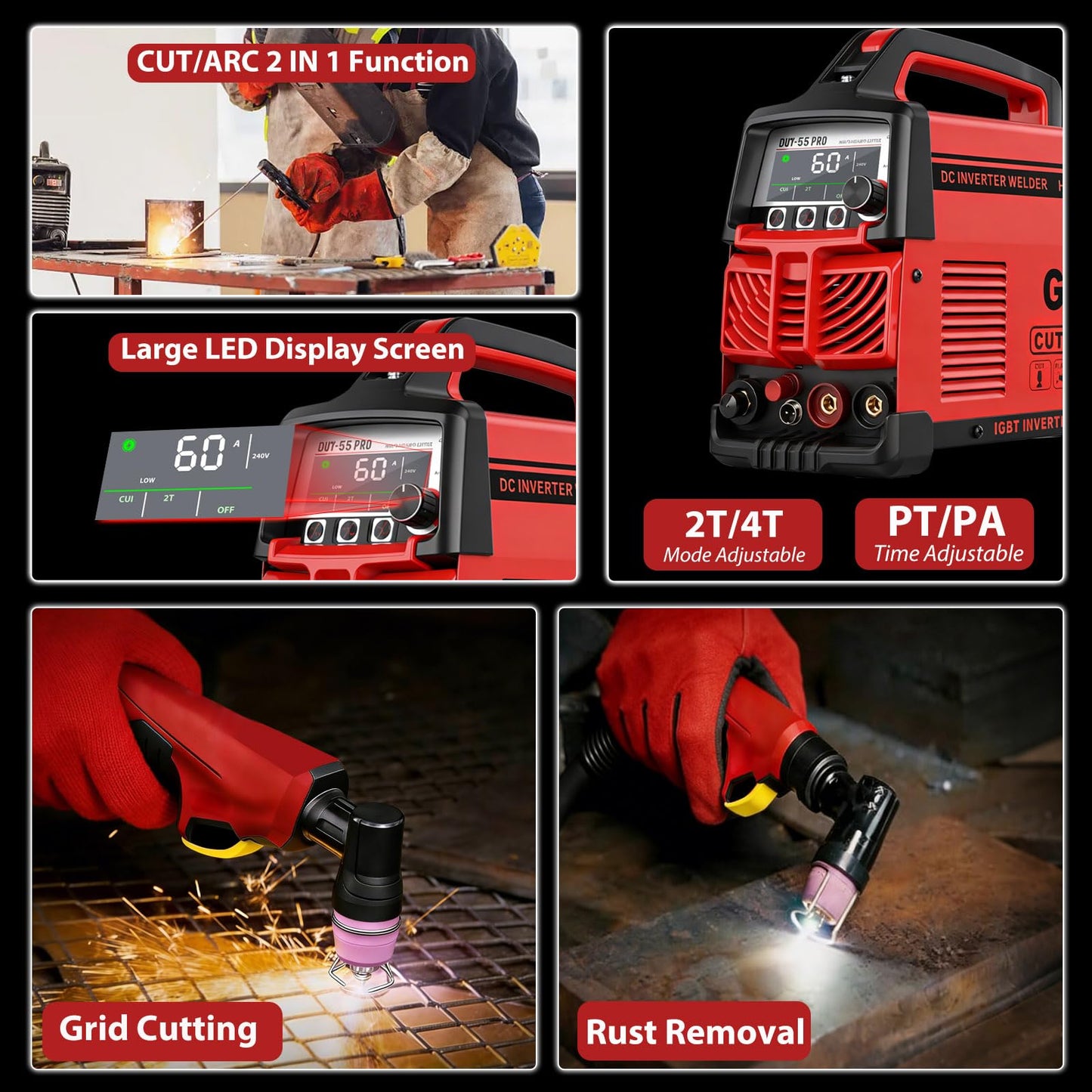 GNI 60Amp Portable Plasma Cutter/Stick Welder 2 IN 1, Non-Touch Pilot Arc 120V/240V Plasma Cutter Machine, 4/5’’ Max Cut, Pre-Installed Air Regulator, 2T/4T, IGBT for Beginner DIY & Home Workshop