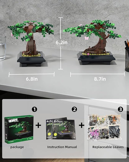 Bonsai Tree Building Sets - 4 in 1 Four Seasons Bonsai DIY Building Blocks Toy Artificial Bonsai Tree Plants for Home Decor Table Desk Office - Christmas Day Gift for Kids and Adults