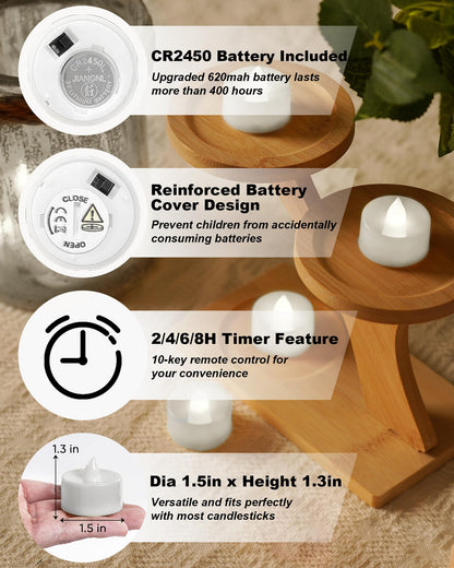 BEICHI Remote Candles, 12 Pack Timer Candle, Flameless Tea Lights Candles Battery Operated, Flickering LED Tea Lights, Timer Battery Votive Candles- Pure White- White Base