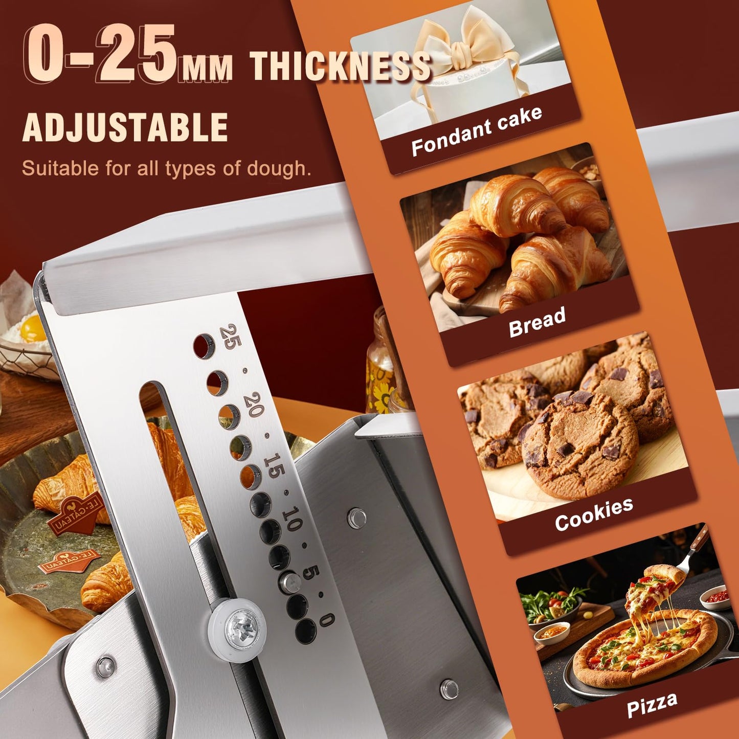 Folding Dough Sheeter 12" Dough Roller Machine Adjustable Thickness Stainless Steel Pastry Sheeter for Pizza, Croissant, Puff Pastry, Fondant and Home Baking