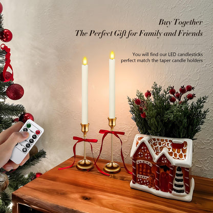Upgraded Real Wax LED Flameless Taper Candles with Remote, KSWING 6 PCS White Candlesticks Battery Operated 3D Flickering - 9.6" Long Realistic Fake Candle Sticks for Home/Wedding/Fireplace Xmas Decor
