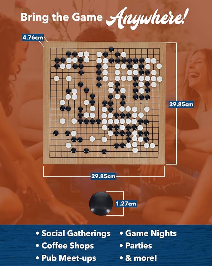 WE Games Go Game Set 12 Inch - Traditional Go Set with Pull-Out Storage Drawers Portable Wood Veneer Goban Strategy Board Games for Adults Go Board Game