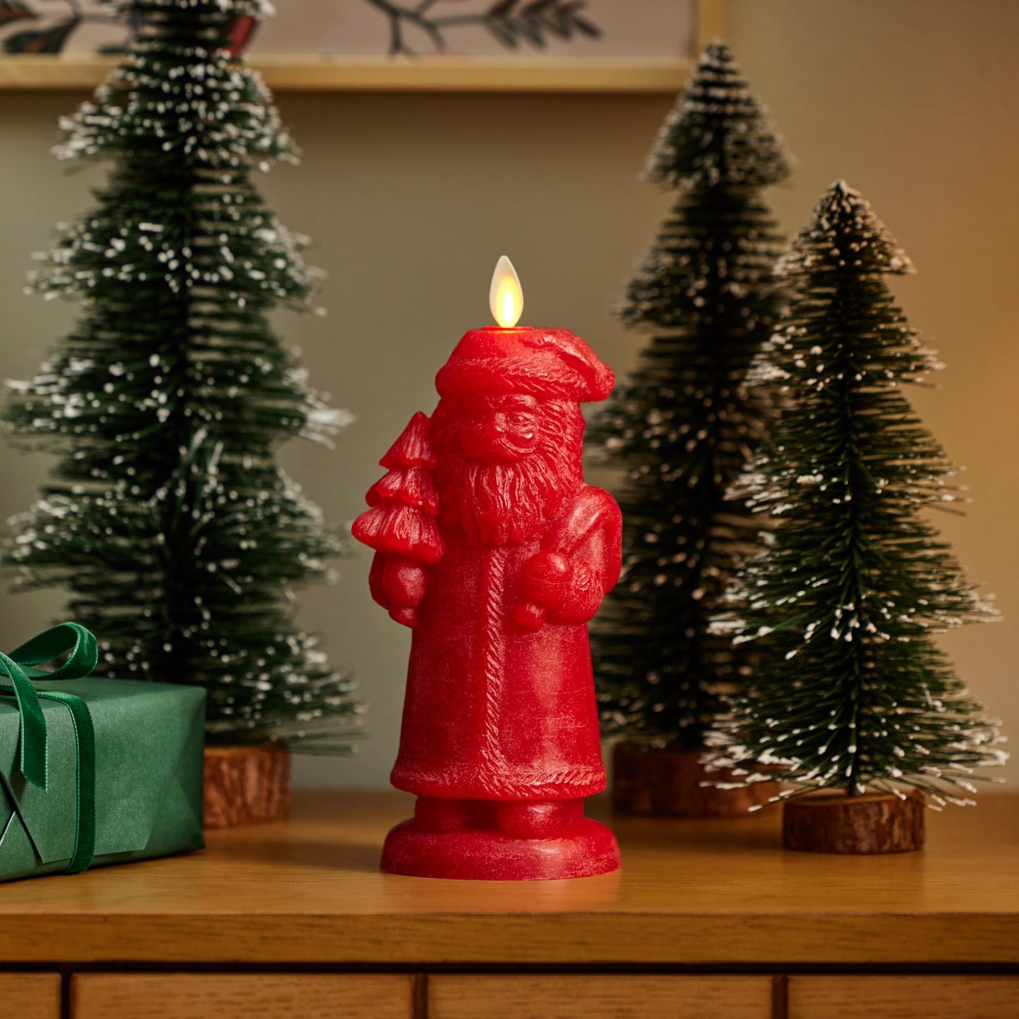 Luminara - Flameless Holiday LED Candle Battery Operated Moving Flame - Red Santa - Pack of 1-3x7 - Unscented Indoor Realistic Flickering Safe