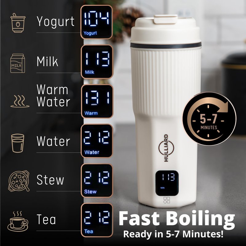 HULLIARD Travel Electric Kettle - 316 Stainless Steel, Portable Tea Kettle & Water Heater, 450ml Portable Water Boiler, 6 Temperature Settings, Auto Shut-Off, Universal Voltage (100-240V)
