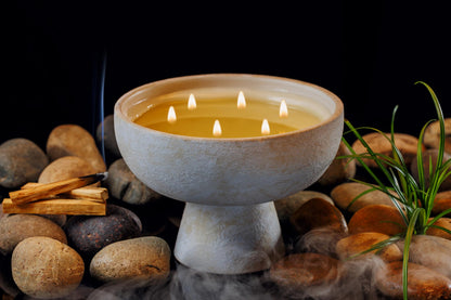 Blueme Spiritual Candle | Palo Santo & Vetiver | 6 Wick - Refillable Wellness Candle with Essential Oils, Hand Finished & Poured Soy Wax Blend Ceramic Vessel, Natural Cotton Wicks | Giant 45 oz